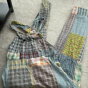 Urban outfitters plaid patchwork overalls